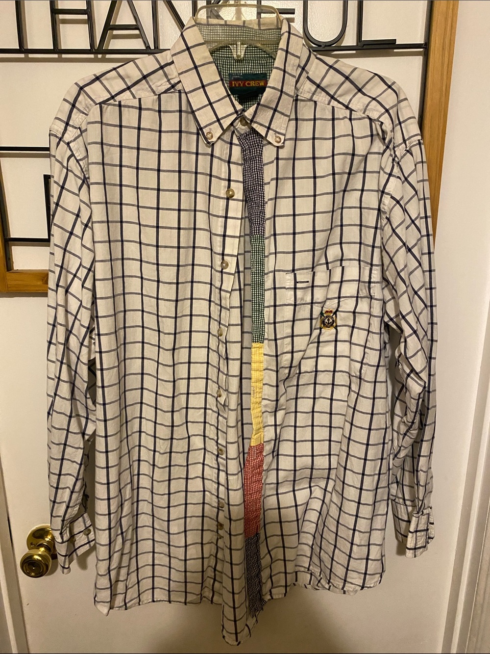 Ivy Crew White and Navy Windowpane Button-Down Shirt
